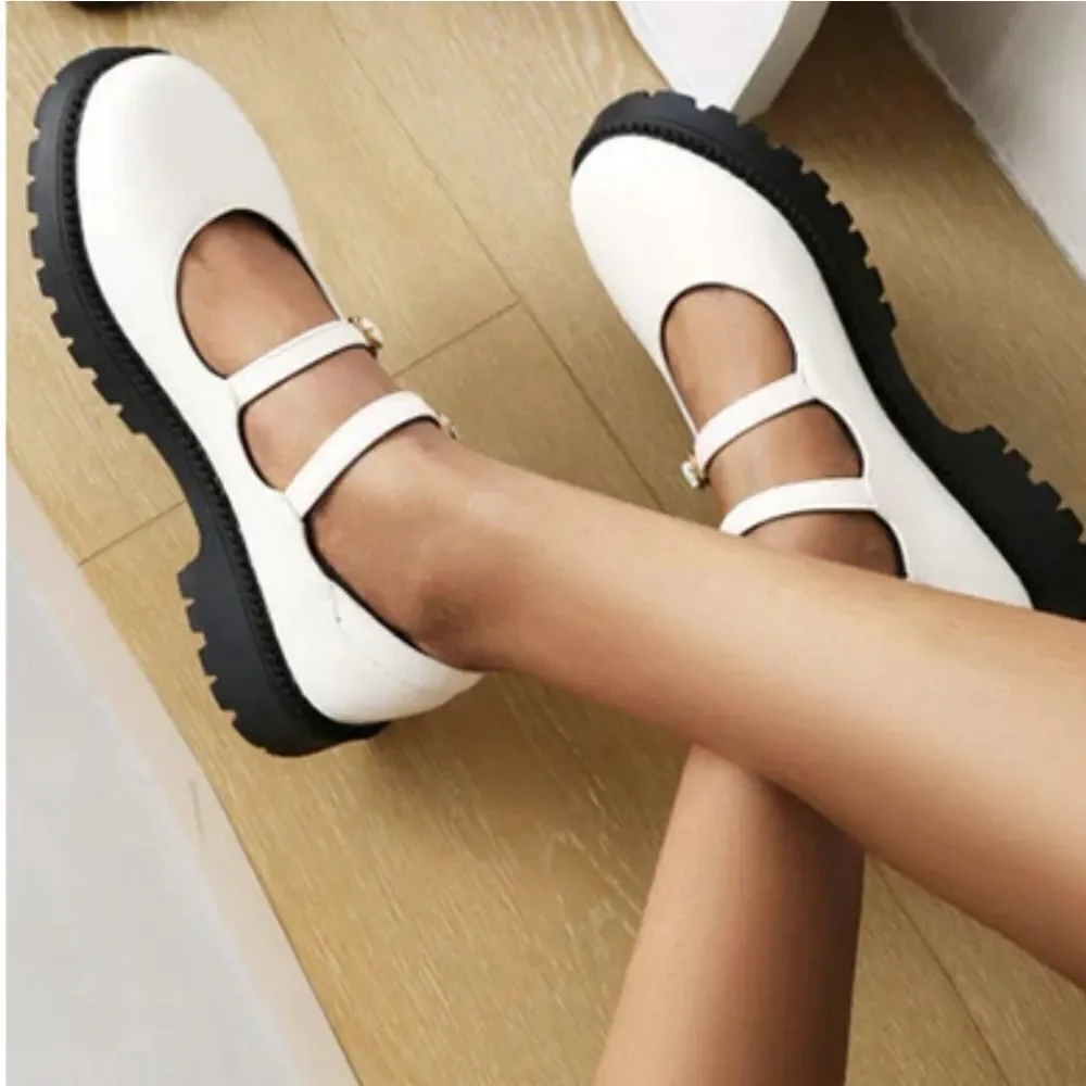 BRAND NEW BAMBOO DOUBLE BUCKLE DECOR FLATFORM MARY JANE SHOES